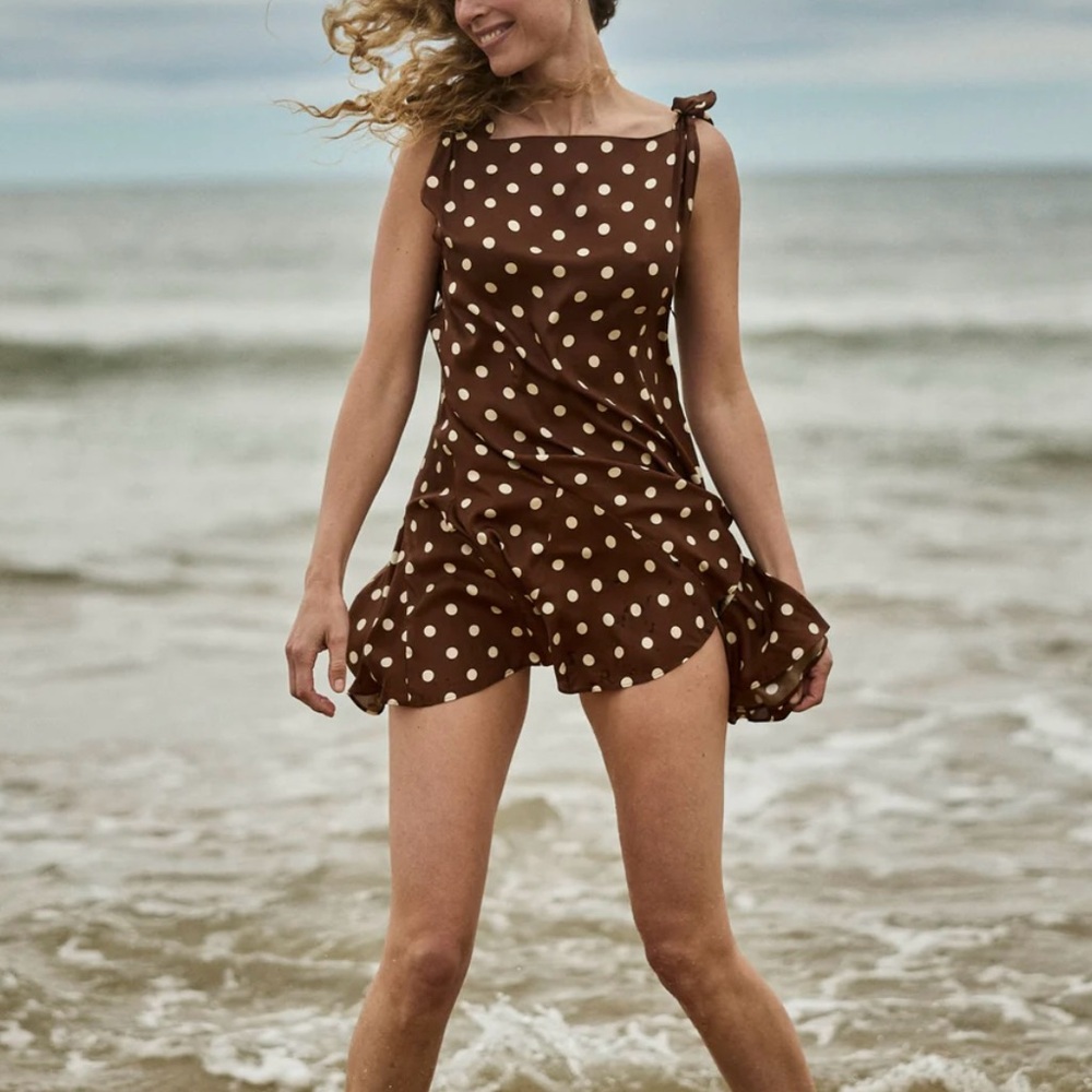 Doen Melina Brown Polka Dot Mini Dress